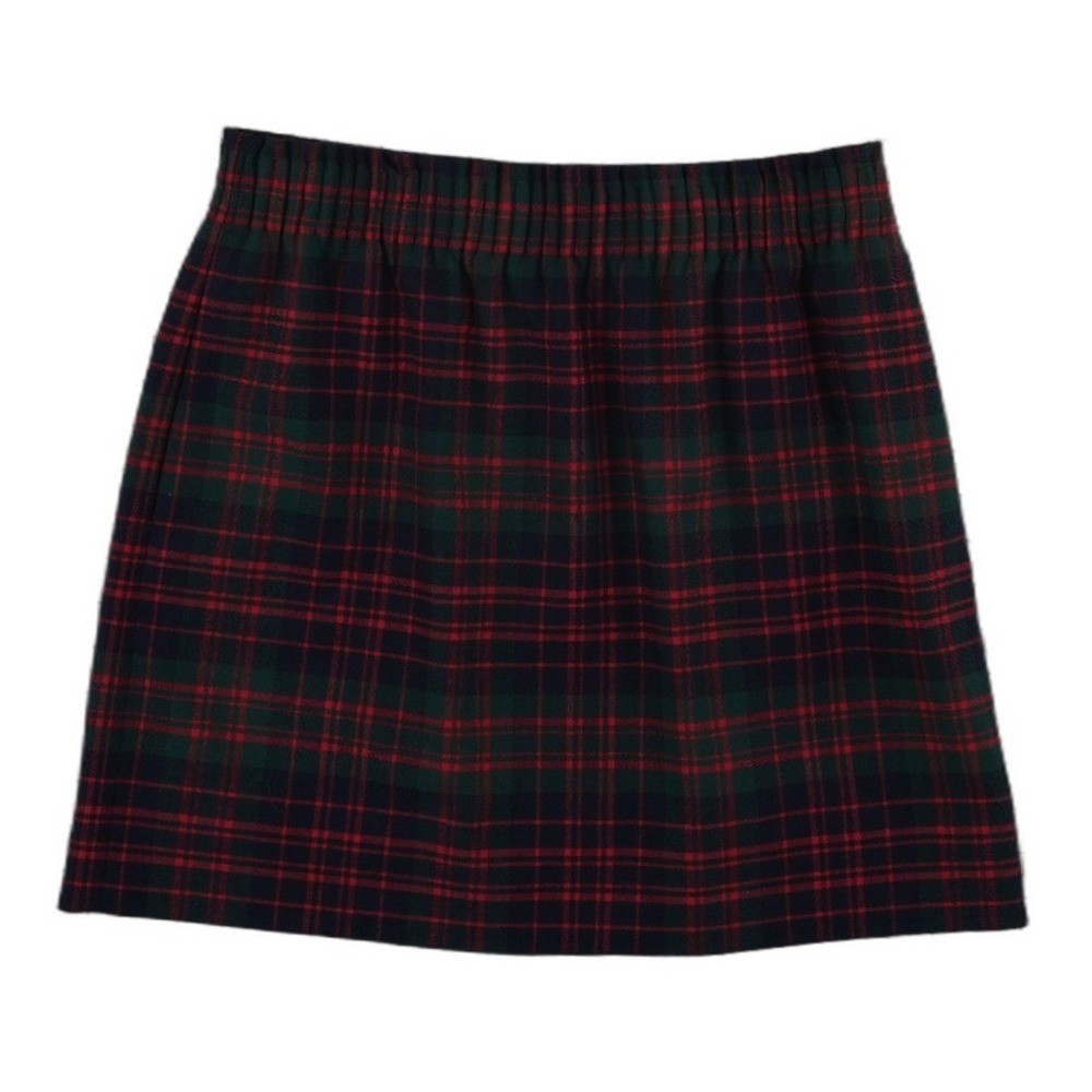 J.Crew Plaid Mini Skirt Womens Size 10 Green Red Wool Bld Elastic Paperbag Waist